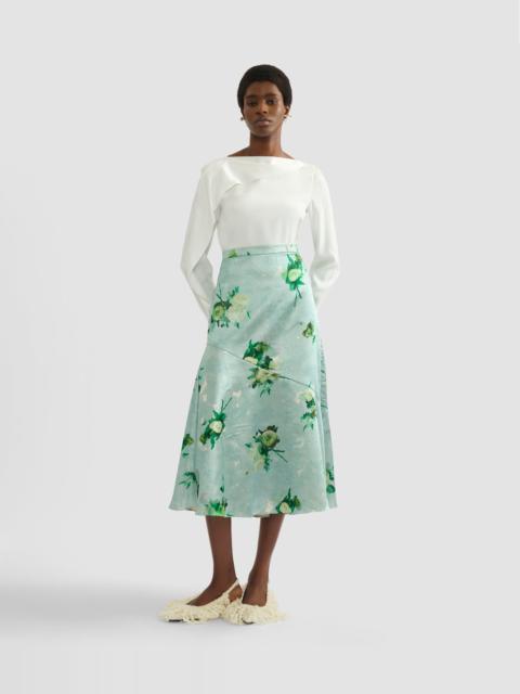 Erdem FLORAL PRINT CRUSHED SATIN A LINE SKIRT