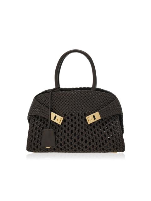 FERRAGAMO Hug Small Woven Leather Bag brown