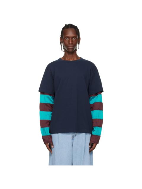 Dries Van Noten Navy Contrast Sleeves T-shirt