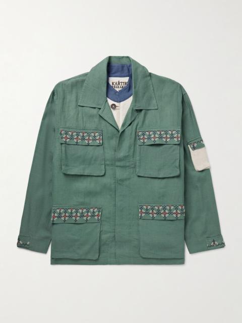 KARTIK RESEARCH Embroidered Cotton-Ripstop Jacket with Detachable Liner Green
