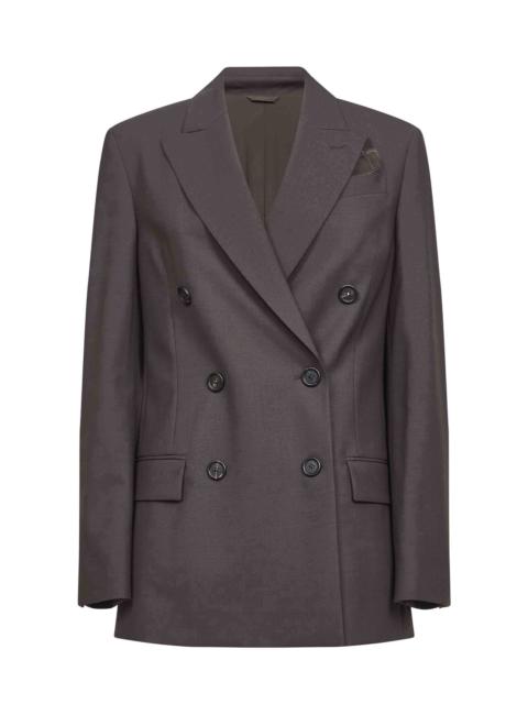 Brunello Cucinelli Brunello Cucinelli Women Brown Tropical Luxury Wool Blazer With Monili