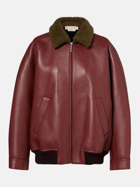 Marni Shearling-trimmed leather blouson jacket