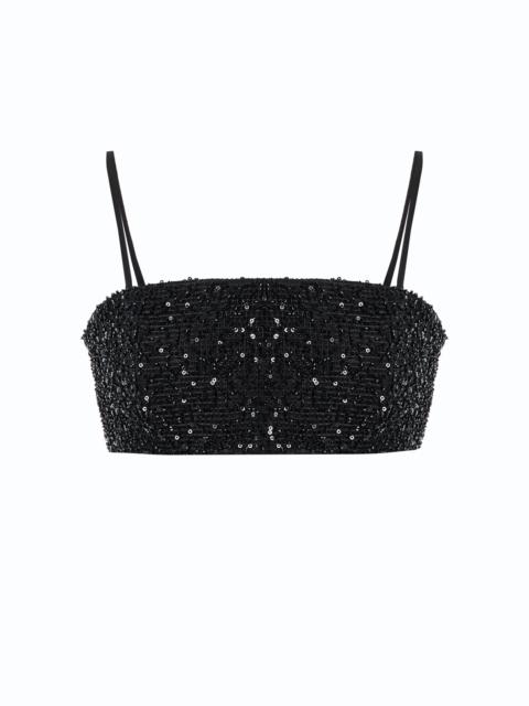 ILA Tori Sequined Cotton Crop Top black