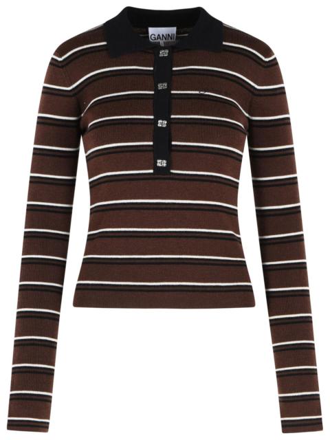 GANNI Ganni Brown Wool Polo Shirt Women