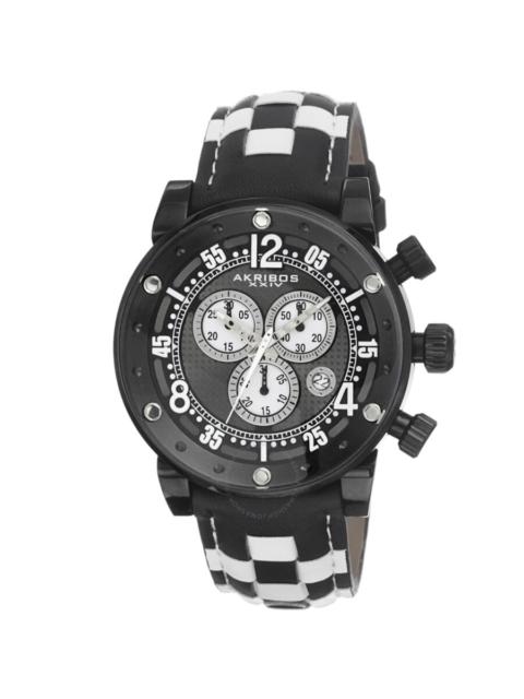 Other Designers Akribos XXIV Explorer Chronograph Steel Black and White Checkered Leather Strap Watch AK612BK