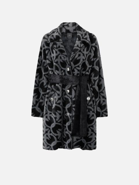 PINKO VELOUR-EFFECT COAT WITH JACQUARD LOGO