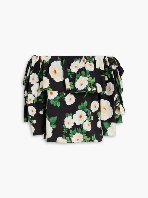 CAROLINA HERRERA Off-the-shoulder floral-print cotton-blend poplin top