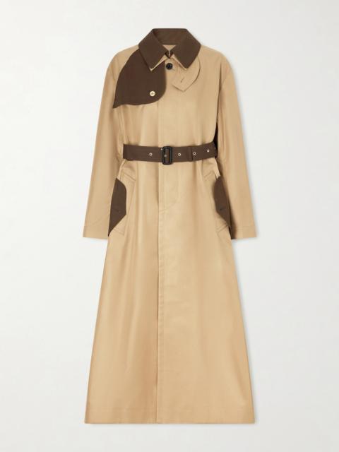 sacai Belted Two-tone Cotton-blend Gabardine Trench Coat