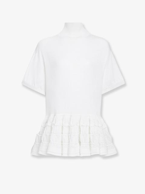 Alaïa Alaia Peplum Virgin Wool Sweater White