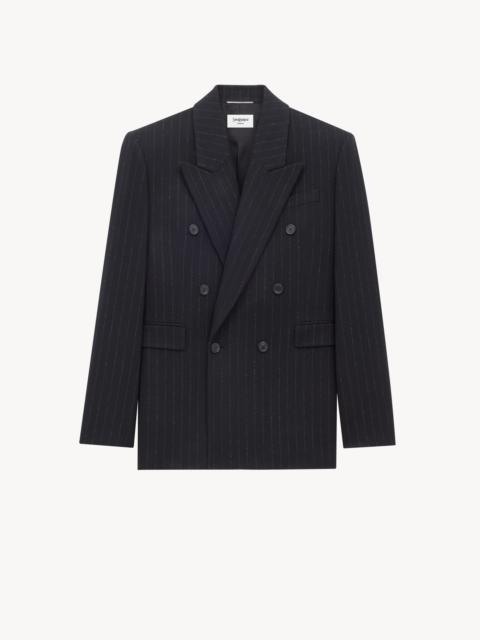SAINT LAURENT PINSTRIPE JACKET IN BRUSHED WOOL AND CASHMERE FLANNEL