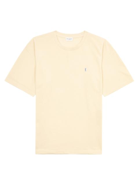 SAINT LAURENT Cassandre logo-embroidered cotton-blend T-shirt