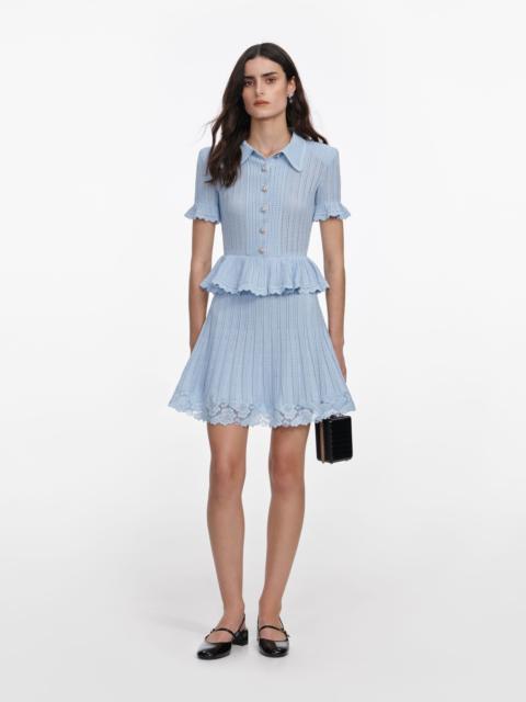 self-portrait Blue Pointelle Peplum Knit Mini Dress