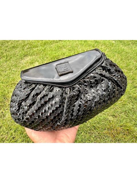 FENDI Authentic Vintage Fendi Black Woven Leather Clutch Bag
