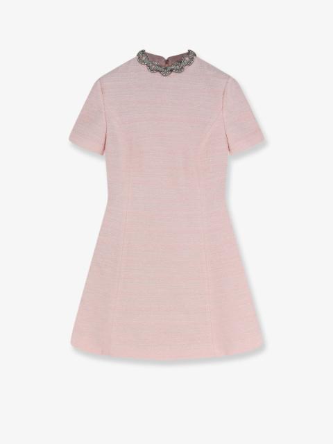 Valentino Valentino Embroidered Crinkle Cotton Tweed Dress Pink