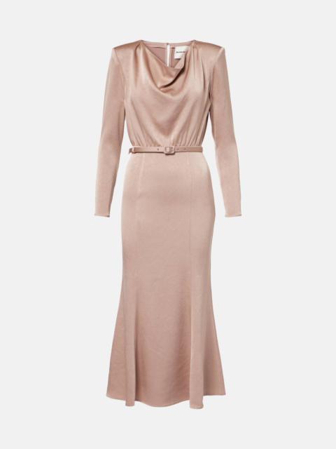 Belted satin crêpe midi dress