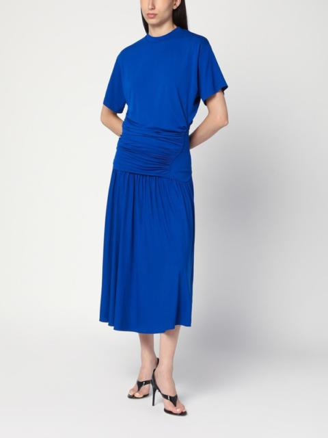 Long blue dress with draping