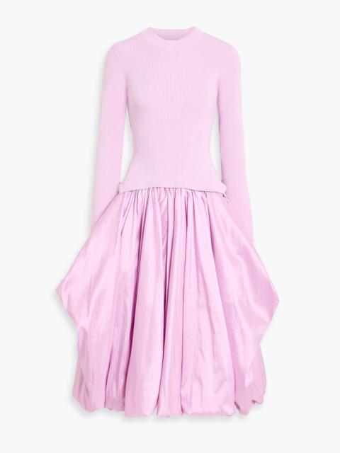 SIMKHAI Kenlie stretch-knit and taffeta midi dress