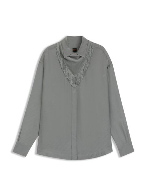 BOSS OVERSIZE-FIT BLOUSE WITH LOGOS AND FRINGING