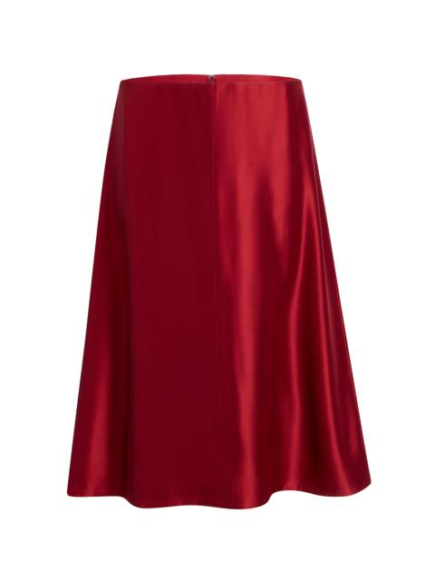 KHAITE Nania Mid-Rise Silk-Twill Knee-Length Skirt red