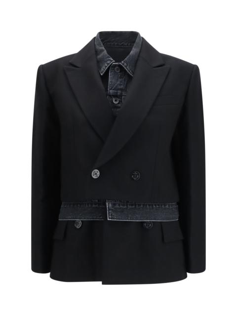sacai Sacai Women Wool Flannel X Denim Jacket