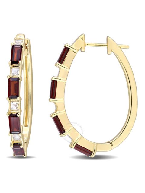 Other Designers Amour - AMOUR 3 CT TGW Baguette Garnet & White Topaz Hoop Earring In Yellow Plated Sterling Silver