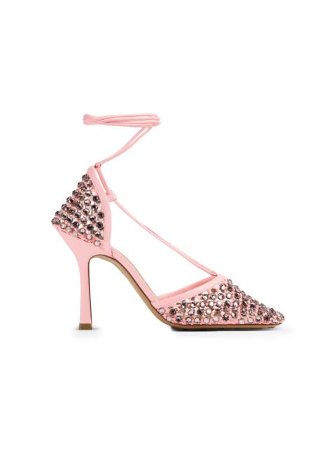 Bottega Veneta Stretch Lace-Up Crystal Sandals pink