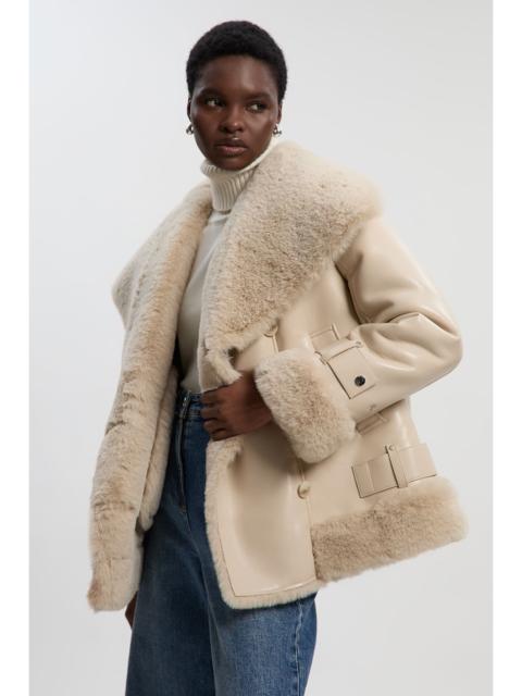 KAREN MILLEN Faux Shearling Oversize Collar Short Coat