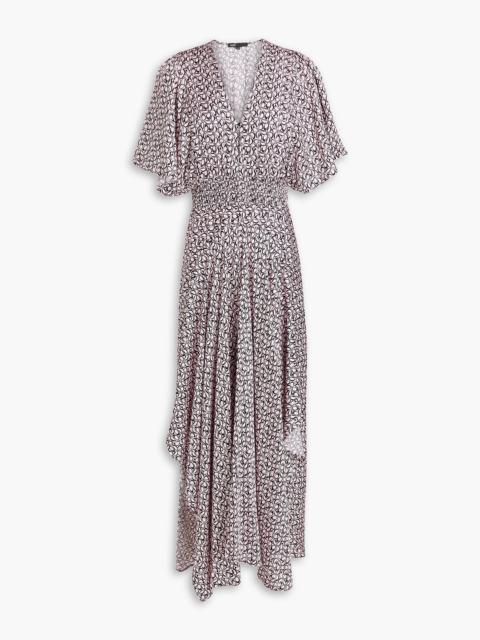 maje Shirred printed satin maxi dress