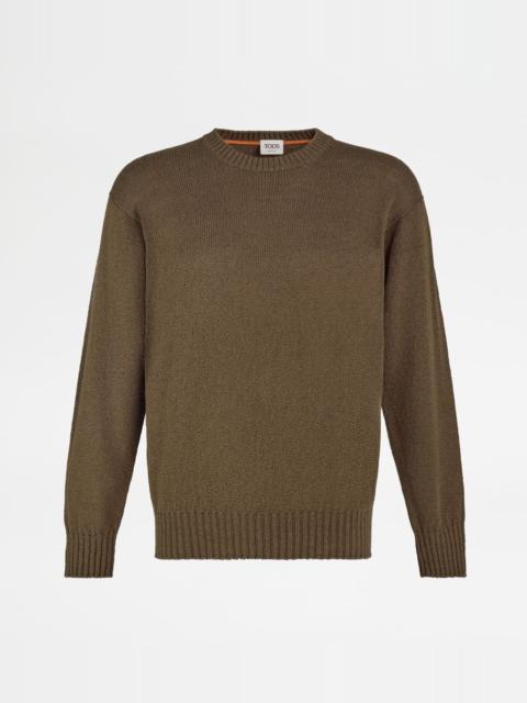 Tod's ROUND-NECK PULLOVER IN COTTON - GREEN