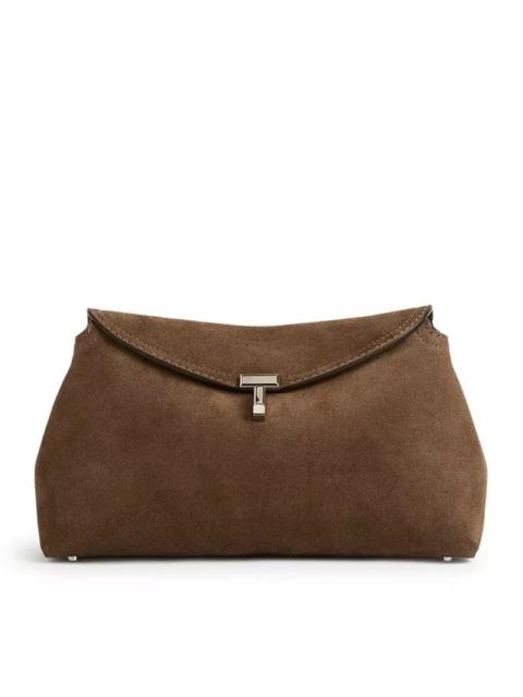 Totême TOTEME T-Lock $990 Tobacco Suede Clutch New And Authentic
