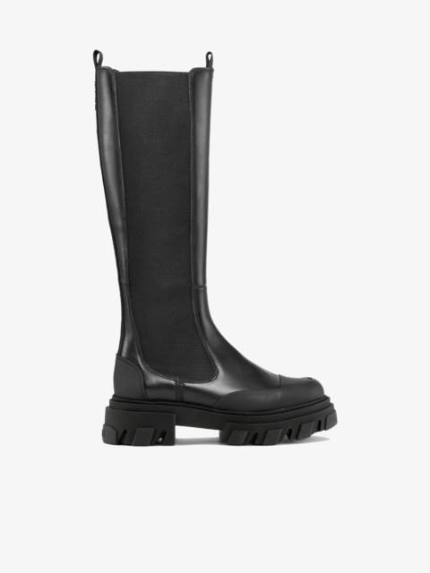 GANNI BLACK STITCH CLEATED HIGH CHELSEA BOOTS