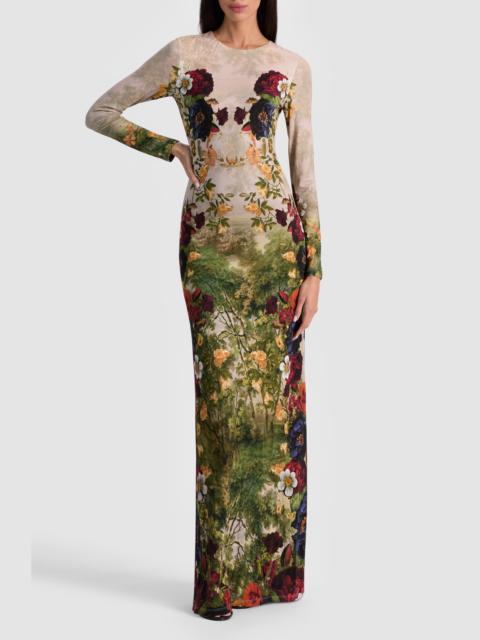 Alice + Olivia Alice + Olivia Delora Floral Long Sleeve Maxi Dress in Forbidden Forest at Nordstrom