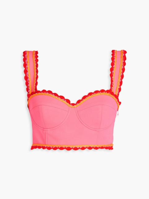 Moschino Cropped crochet-trimmed crepe top