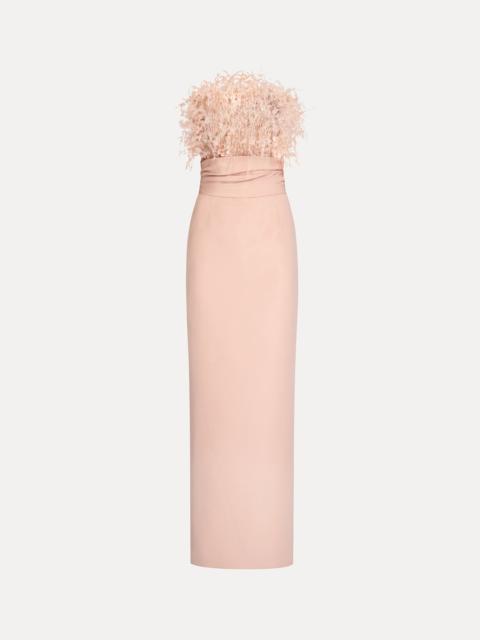 Oscar de la Renta POINT D’ESPRIT FEATHER EMBROIDERED GOWN