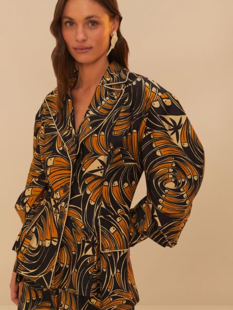 FARM RIO Black Toucans Spirals Blazer