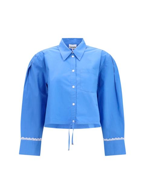 GANNI Ganni Cotton Shirt with Lace Details Marina