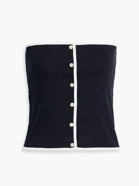 VERONICA BEARD Valley strapless embellished ribbed Pima cotton-blend top