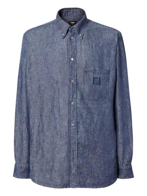FENDI Fendi Men Comfort Fit Chambray Shirt With Ff Embroidery