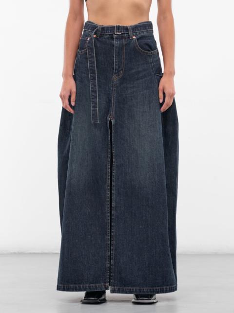 sacai Blue Denim Deconstructed Maxi Skirt