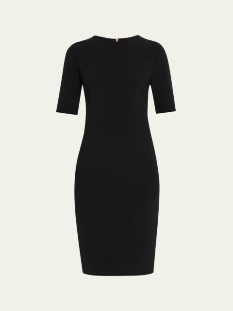 Short-Sleeve Wool Crepe Stretch Dress
