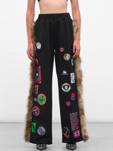 Chopova Lowena Black Fur Trim Patch Sweatpants