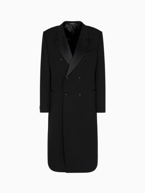 EMPORIO ARMANI DOUBLE-BREASTED COAT IN GRANULAR VIRGIN WOOL WITH SATIN DETAILS