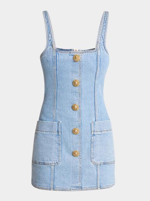 Balmain Denim Button-Front Sleeveless Mini Dress