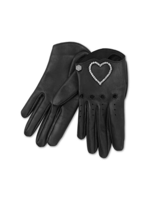 PHILIPP PLEIN heart-appliquÃ© leather gloves
