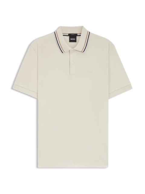 BOSS STRIPED-COLLAR SLIM-FIT POLO SHIRT IN COTTON WITH LOGO