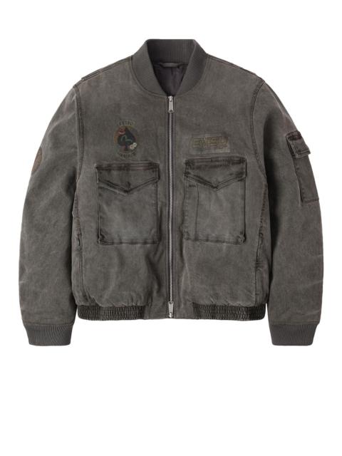 EVISU Heavy Washed Multi Logo Badges Print Regular Fit Padded Bomber Jacket