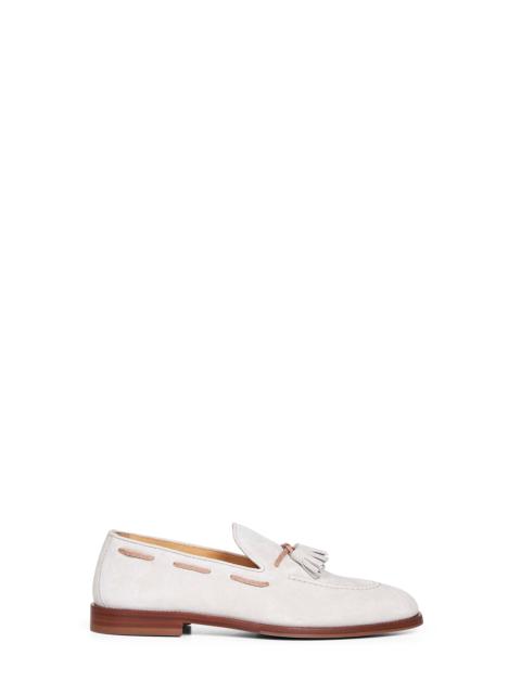 Brunello Cucinelli Brunello Cucinelli Men Ivory Suede Loafers With Tassels