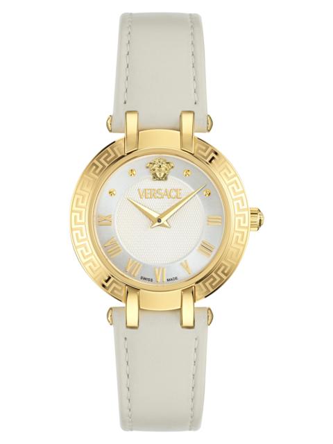VERSACE Versace Antlia Leather Strap Watch, 34mm in Yellow Gold at Nordstrom