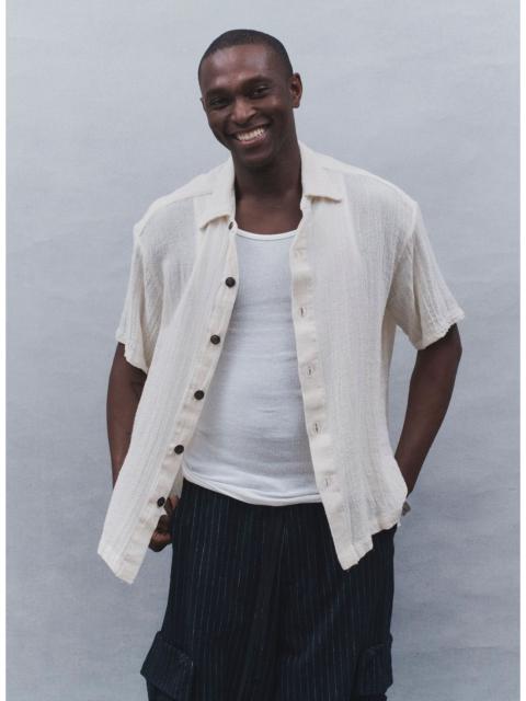 Greg Lauren $750 Greg Lauren Ivory Mesh Short Sleeved Boxy Shirt