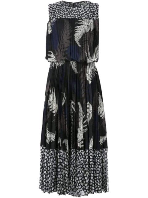 sacai Mixed Print Pleated Maxi Dress